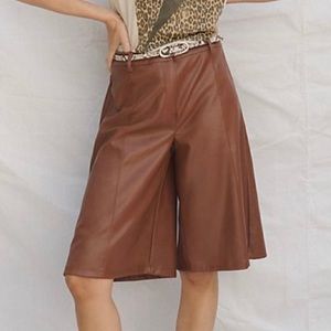 ANTHROPOLOGIE Avec Les Filles Davina Brown Faux Leather Culottes Wide Leg Size S